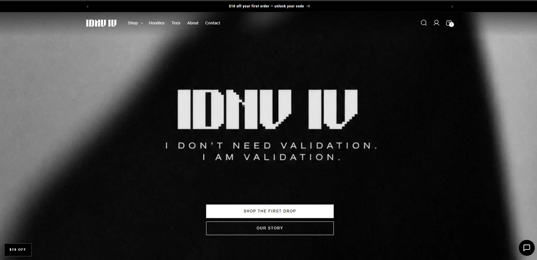 IDNV IV, apparel. Home page of the store.